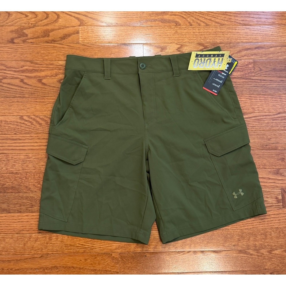 New Under Armour Fish Hunter Cargo Shorts Mens 38 Green 10" Hydro Outdoor Hiking